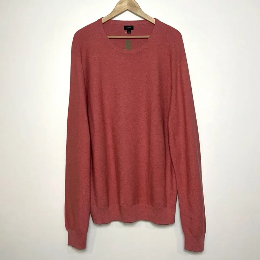 J. CREW Cotton Crewneck Sweater in Garter Stitch Heather Poppy NWT
